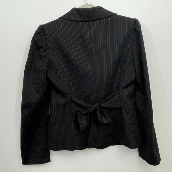 Armani Collezioni Womens Blazer Size 8 Pinstripe 1-Button Wool Blend Bow Back - Picture 5 of 9